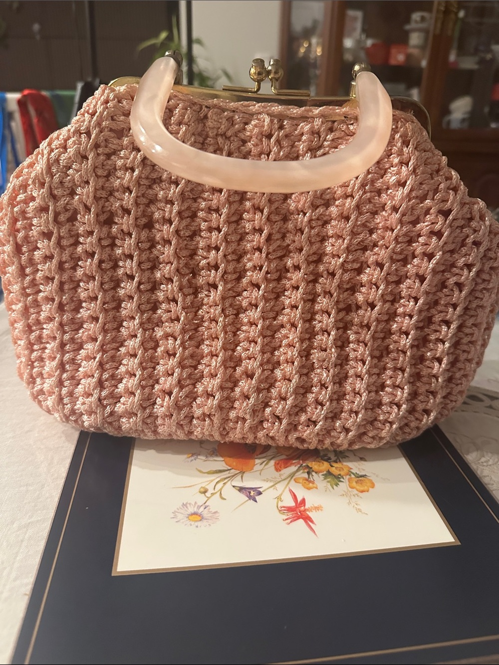 Handcrafted Pink Crochet Top-Handle Bag